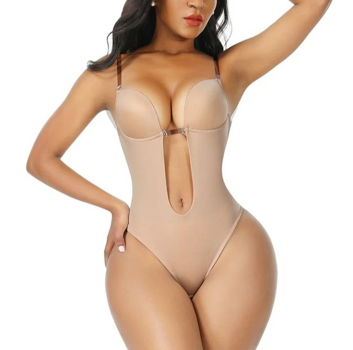 U Plunge Bra Backless Thong Bodysuit