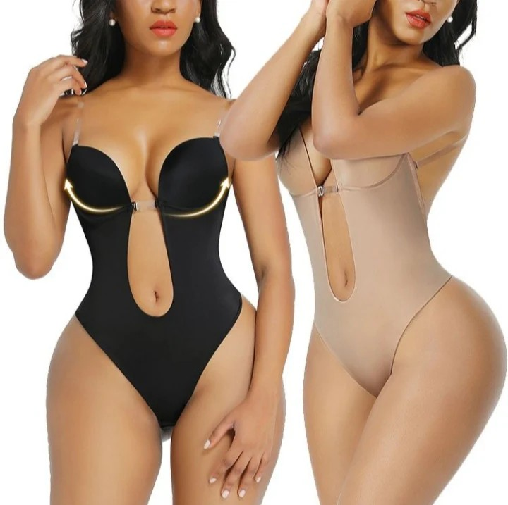 U Plunge Bra Backless Thong Bodysuit