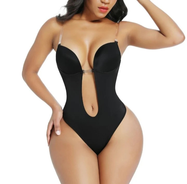 U Plunge Bra Backless Thong Bodysuit