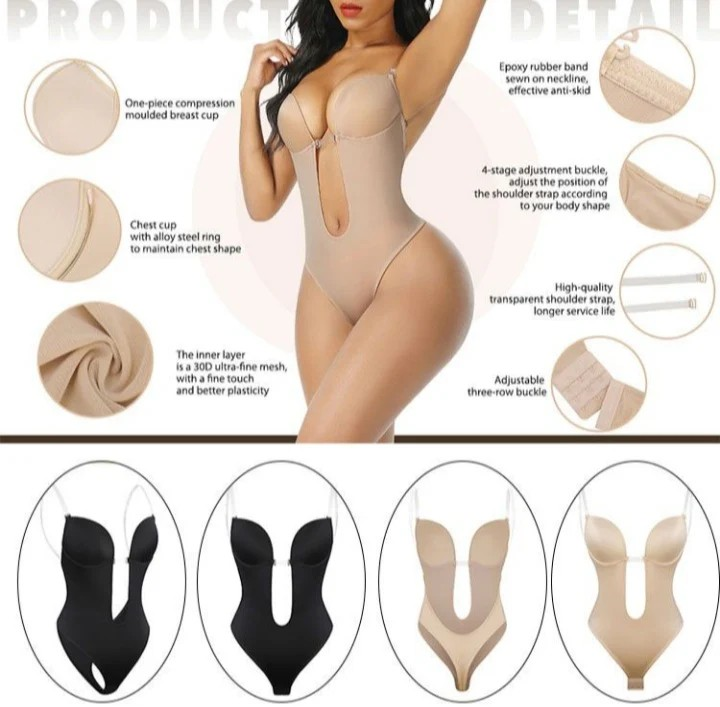 U Plunge Bra Backless Thong Bodysuit